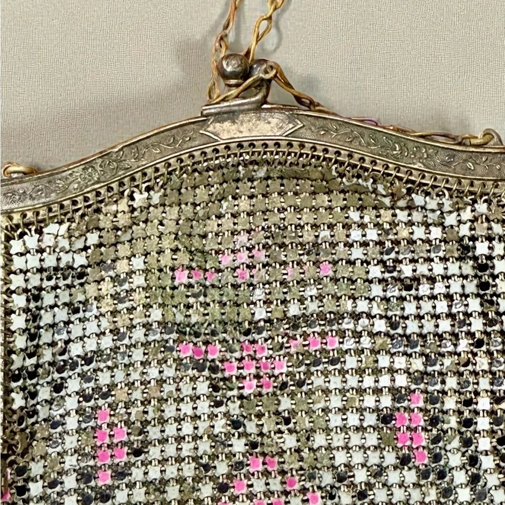 Whiting & Davis Antique Mesh Bag Flapper Purse 1920s Fringe Marked - Picture 10 of 14